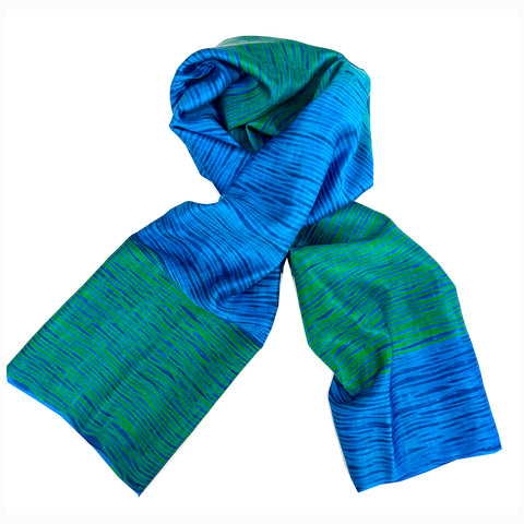 Vivid blue check silk satin